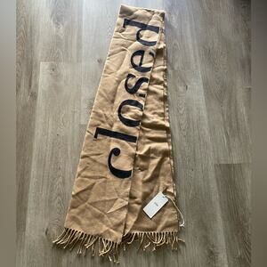 closed tan oversized long virgin wool tassel cozy scarf neck wrap one size NEW